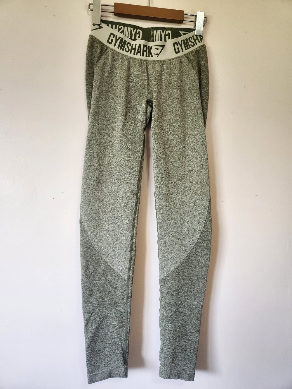 Gymshark Flex Seamless Contour Leggings Khaki Olive Green Marl Low Rise Size S
